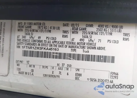 2015 Ford Transit-250 from USA, damaged, VIN 1FTNR1ZM3FKA45163